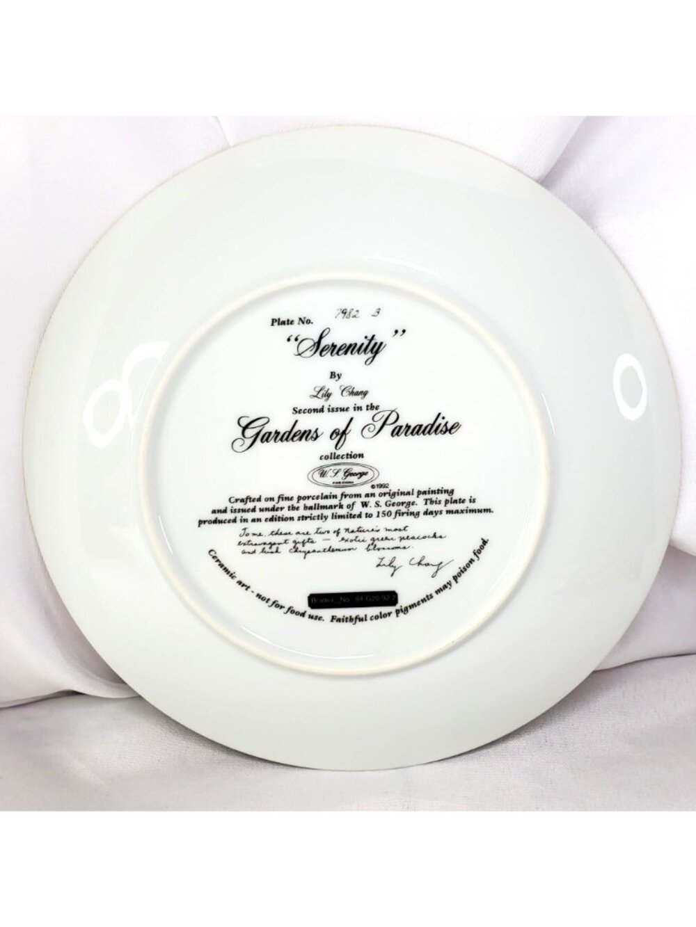 Serenity By Lily Chang Gardens Of Paradise Plate Peacocks Chrysanthemum 1992 COA - Picture 11 of 12